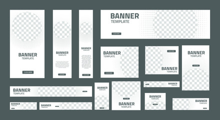 set of creative web banners of standard size with a place for photos. Business ad banner. Vertical horizontal and square template. Vector Illustration EPS 10