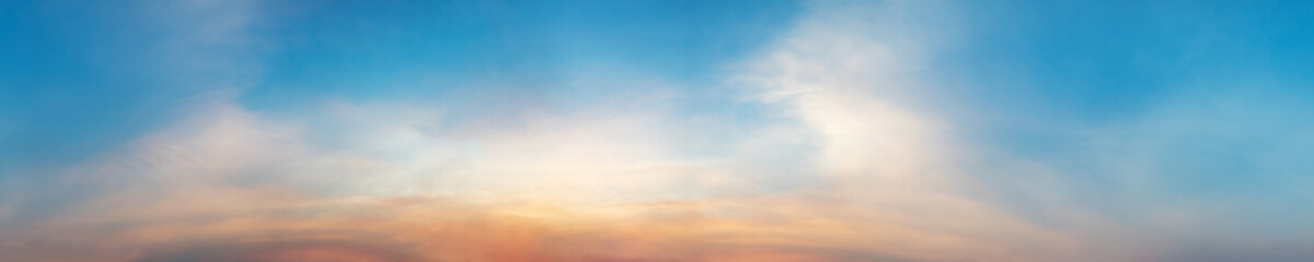 Wall Mural - Panorama of Dramatic vibrant color with beautiful cloud of sunrise and sunset. Panoramic image.