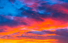 Colorful  Sunset Sky With Cloudy In Summer.