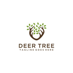 Wall Mural - Creative luxury Tree nature with deer antlers sign logo design vector template