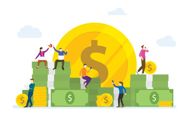 Poster - earn money online concept with people use smartphone and laptop to work with financial money background