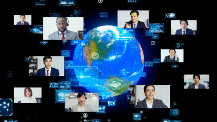 Poster - Global communication network concept. Video conference. Telemeeting. Flash news.