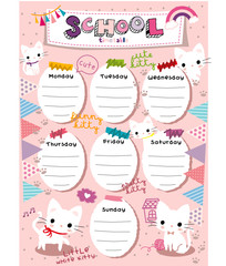 Wall Mural - Cute kitty school timetable doodle illustration vector