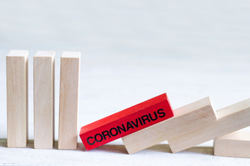 Coronavirus domino effect infecting and economy business disaster concept