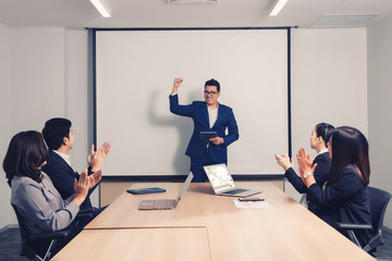 Sticker - Business people  in seminar room. Meeting Corporate Success Brainstorming Teamwork