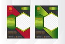 Green Black Hexagon Business Annual Report Brochure Flyer Design. Multipurpose Abstract Brochure Template, Include Cover And Back Pages. Hexagon Flyer Leaflet Vector Design. Vertical Layout A4 Format.