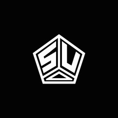 SU logo monogram with negative space pentagon line design template