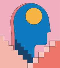 insomnia, psychology mental health concept illustration with human head silhouette as doorway and ab
