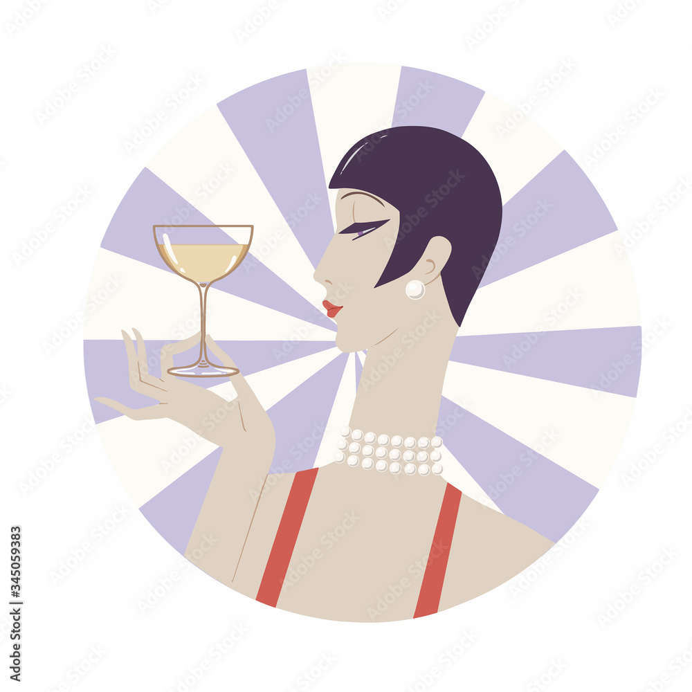Flapper girl: retro young beautiful woman of 1920s style in red dress ...