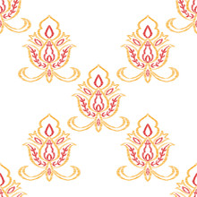 Red Medallion Lace Vector Seamless Pattern. 