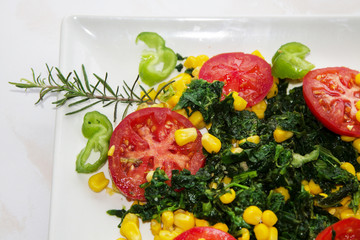 Wall Mural - spinach, tomato and corn salad, healthy diet concept