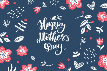 Poster - happy mothers day hand lettering with flowers