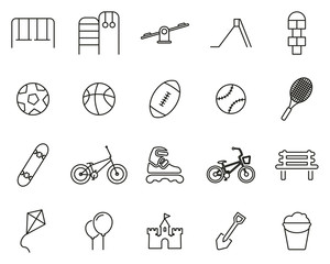 Sticker - Playground Or Park Icons Black & White Thin Line Set Big