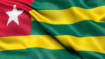 Wall Mural - 3D illustration of the flag of Togo waving in the wind.