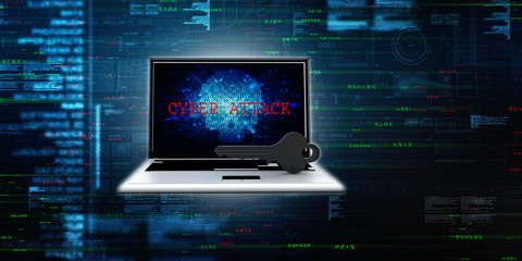 Poster - laptop key security concept. 3D illustration