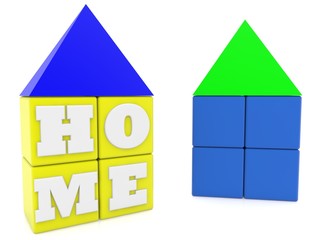 Two playhouses made of colorful toy blocks