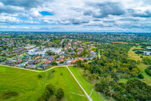 Rowille Suburb In Melbourne, Australia - Aerial View On Cloudy Day