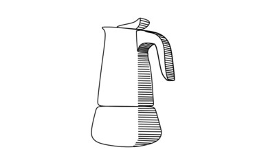 Moka pot coffee maker for brewing traditional espresso doodle sketch illustration, an engraving style on isolated background