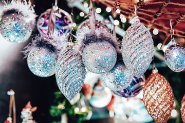 Wall Mural - Glass Christmas Decorations in Night Market in Gendarmenmarkt Berlin