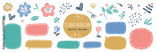 Cuadros en Lienzo scandinavian flowers and frames big vector set