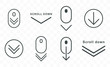 Scroll down icon shape set. Scrolling mouse symbol for web or app design. Isolated on transparent background. Trend line design sign. Vector illustration.