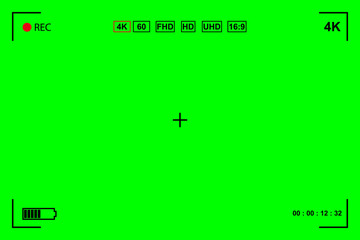 Green screen, chromakey background. Blank green background with VFX motion tracking markers. Screen of modern digital camcorders. Chroma Keyboard for keyboards, graphics and video effects