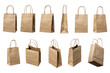 Brown paper bags high resolution multi views collection, isolated white background with clipping path