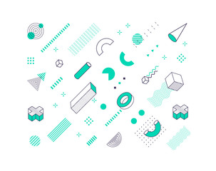 Aufkleber - Geometric vector pattern. Geometrical shapes, lines and simple 3d forms. Memphis texture design. Abstract retro pattern of art design background