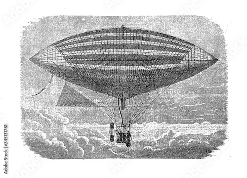 The first electric-powered flight of Gaston Tissandier French aeronaut in 1883, Poster Mural XXL