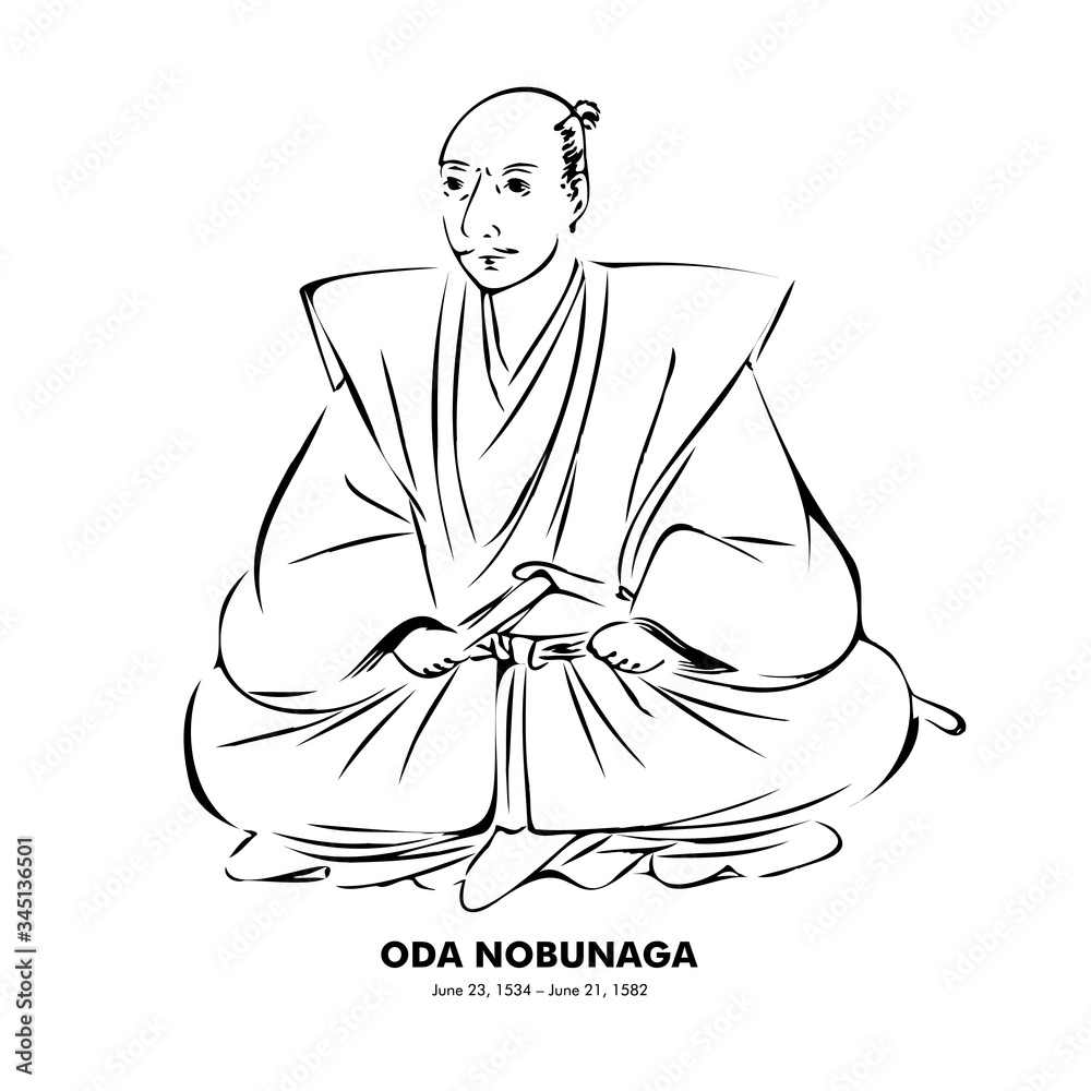 織田信長（1534 – 1582） 歴史上の人物 日本 線画イラスト Stock