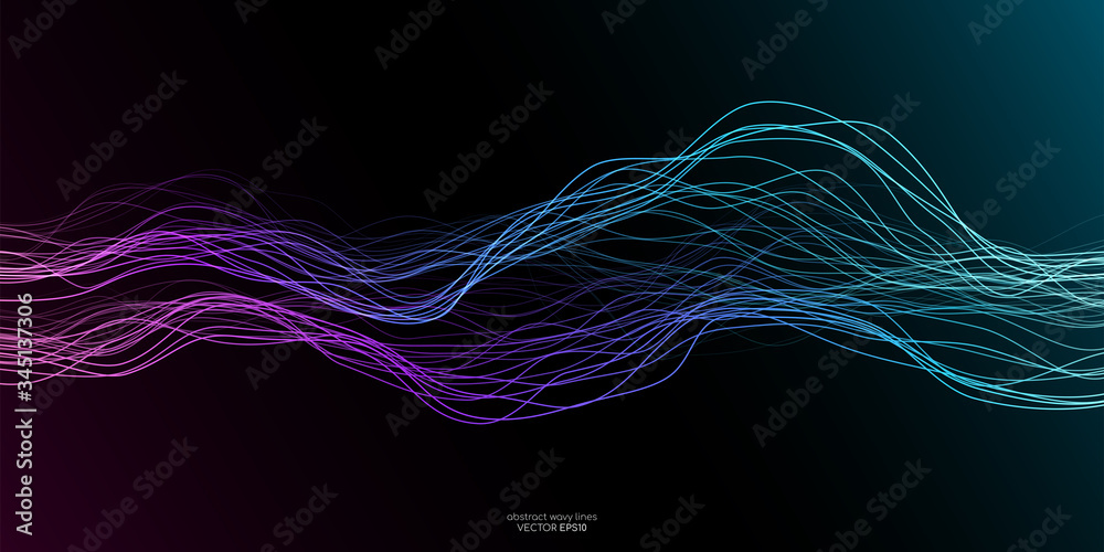 Vector wave lines flowing dynamic in colorful purple blue green ...