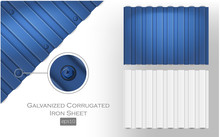 Galvanized Corrugated Iron Sheet Eps 10 Blue And White Color. Roof Metal Tiles Slab For Covering Or Fencing Material

