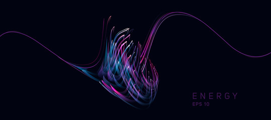 Wall Mural - Abstract composition of bright lines forming smoke or fire shape, lights path futuristic digital dark background, energy element