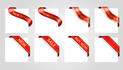 Wall Mural - sale red. decorative red sale banner isolated on background. red ribbon label with promo offer. spec