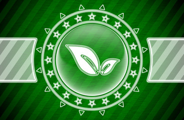 Ecology icon in circle shape and green striped background. Illustration.