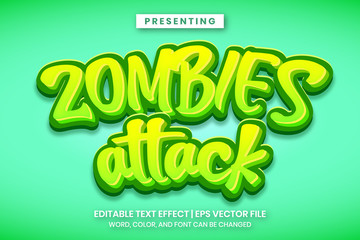 Poster - zombies attack cartoon game logo style editable text effect