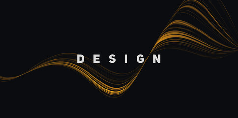 Wall Mural - golden lines forming fluid line in 3d space, abstract energy didgital composition with text design, 