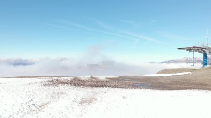 Wall Mural - DRONE FOOTAGE - Snow and mountain peaks in the french Pyrenees near the Luchon Superbagnères Ski Resort in Saint-Aventin, France. The Luchonnais Mountains aerial view.