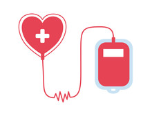 Blood Donate From Donor To People In Vector Flat Design 