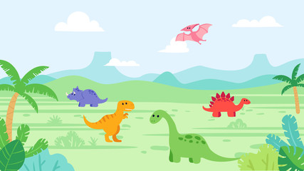 Plakat dziki pejzaż zwierzę tyranozaur