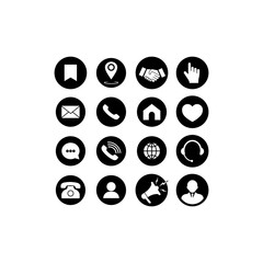 Poster - Set of communication icons. Phone, mobile phone, retro phone, location, mail and web site symbols on isolated background for applications, web, app. EPS 10 vector.