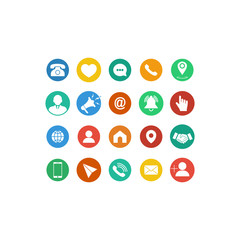 Poster - Set of communication icons flat. Phone, mobile phone, retro phone, location, mail and web site symbols on isolated background for applications, web, app. EPS 10 vector.