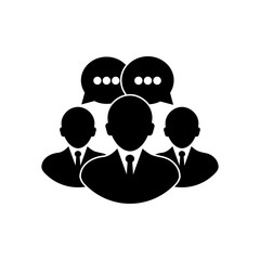 Poster - People talking icon, group of people with message in black on isolated white background. EPS 10 vector.