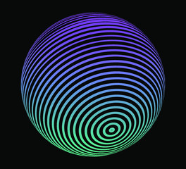 Poster - Neon glowing 3d sphere made of lines on dark background. Futuristic style illustration for tech related logotype template.