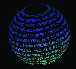 Aufkleber - Glowing neon sphere made of binary digits, zeros and ones. Metaphor of complexity and connectionism, cyberspace and virtual reality.