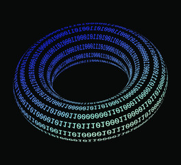 Aufkleber - Glowing neon torus made of binary digits, zeros and ones. Metaphor of complexity and connectionism, cyberspace and virtual reality.