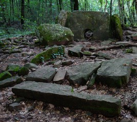 Poster - An old stone structure in the forest.