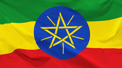 Wall Mural - Fragment of a waving flag of the Republic of Ethiopia in the form of background, aspect ratio with a width of 16 and height of 9, vector