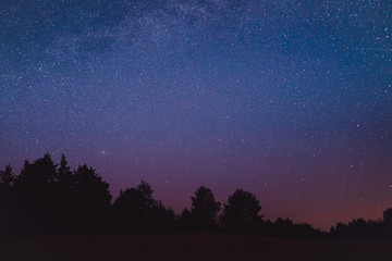 landscape with blue milky way. night sky with stars. beautiful milky way taken in ukraine during a c