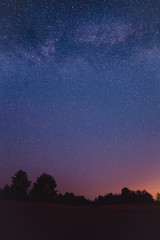 landscape with blue milky way. night sky with stars. beautiful milky way taken in ukraine during a c